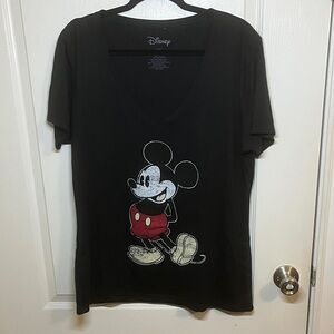 Disney Black and Red Mickey Mouse V-Neck Tee